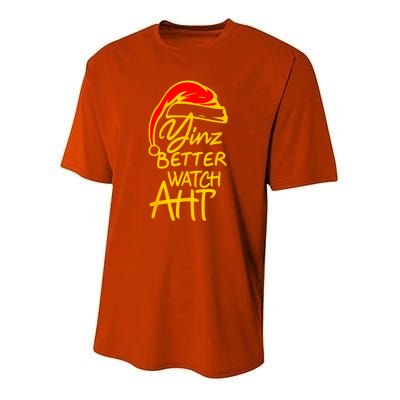 Pittsburgh Christmas 412 Yinzer Santa Yinz Better Watch Aht Funny Gift Youth Performance Sprint T-Shirt