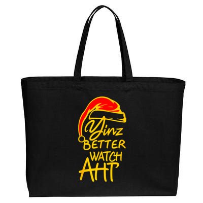 Pittsburgh Christmas 412 Yinzer Santa Yinz Better Watch Aht Funny Gift Cotton Canvas Jumbo Tote