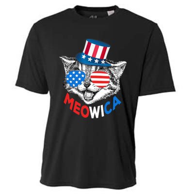 Patriotic Cat 4th of July American Flag Girl Meowica Cooling Performance Crew T-Shirt