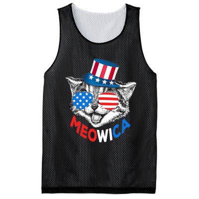 Patriotic Cat 4th of July American Flag Girl Meowica Mesh Reversible Basketball Jersey Tank