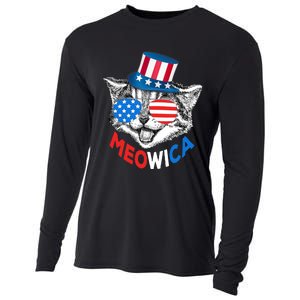 Patriotic Cat 4th of July American Flag Girl Meowica Cooling Performance Long Sleeve Crew