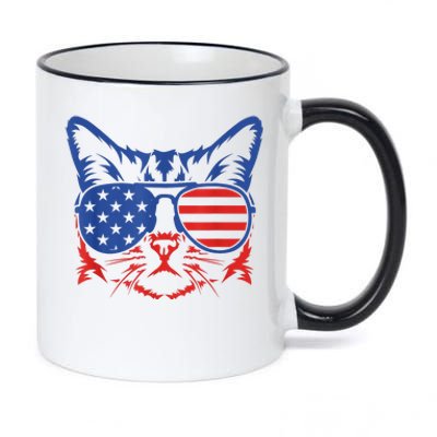 Patriotic Cat 4th Of July Meowica American Flag Sunglasses 11oz Black Color Changing Mug