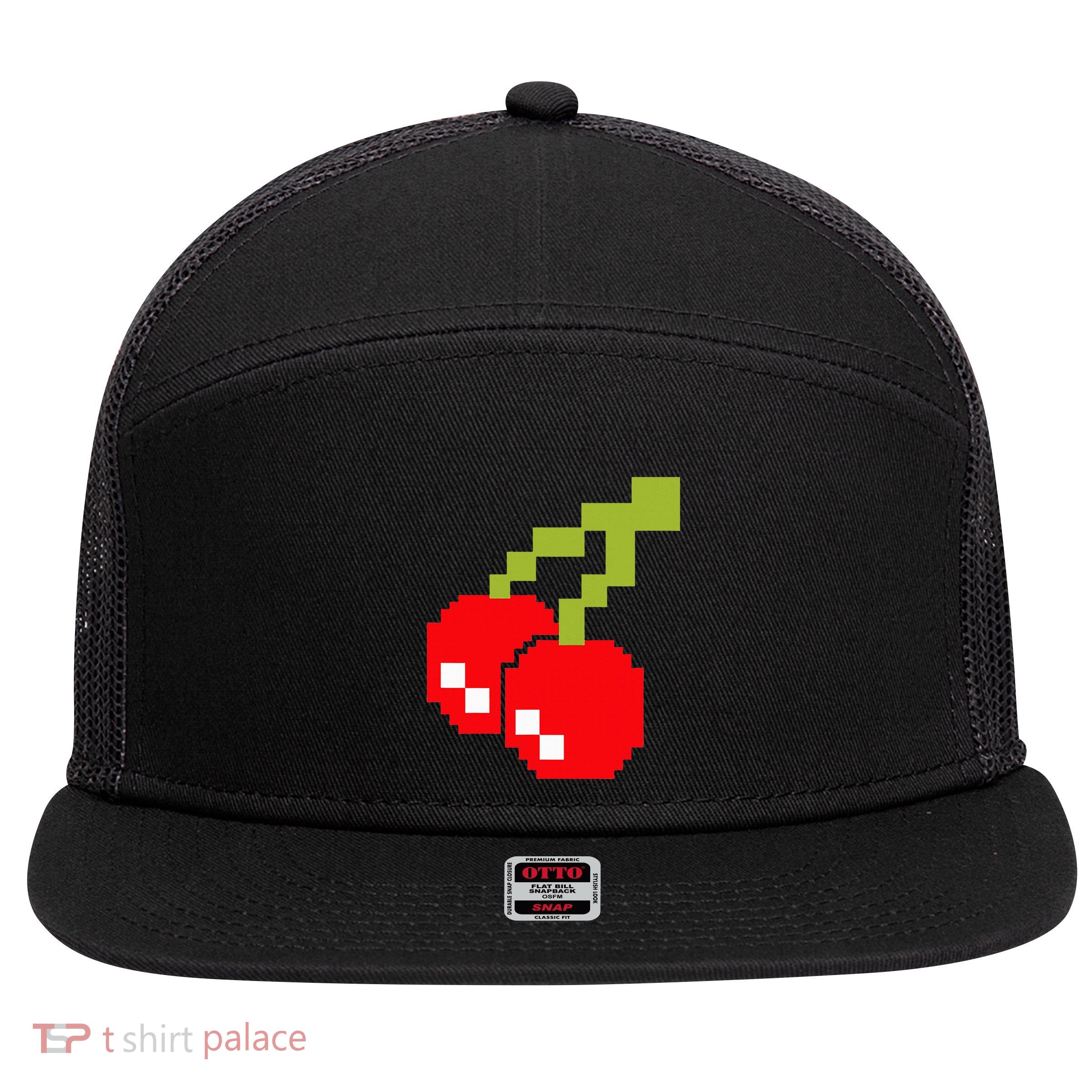 Pixel Cherries 80s Video Game Halloween Costume 7 Panel Mesh Trucker Snapback Hat
