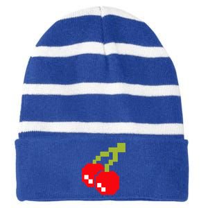 Pixel Cherries 80s Video Game Halloween Costume Striped Beanie with Solid Band