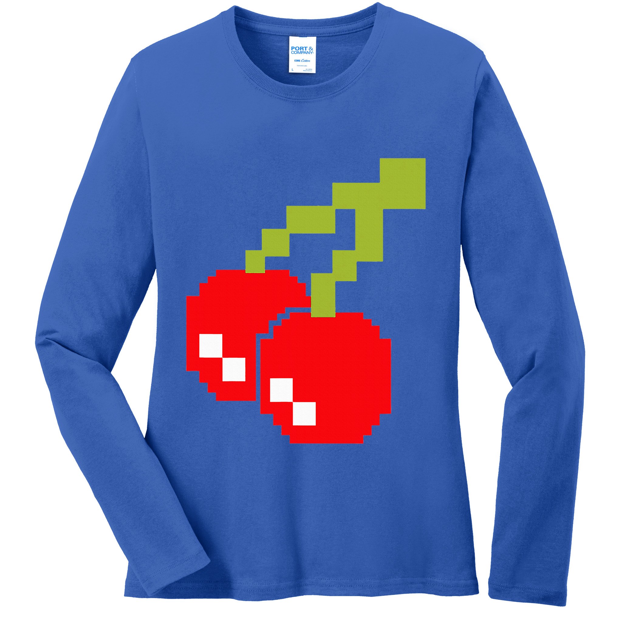 Pixel Cherries 80s Video Game Halloween Costume Ladies Long Sleeve Shirt
