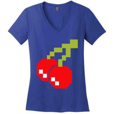 Pixel Cherries 80s Video Game Halloween Costume Women's V-Neck T-Shirt