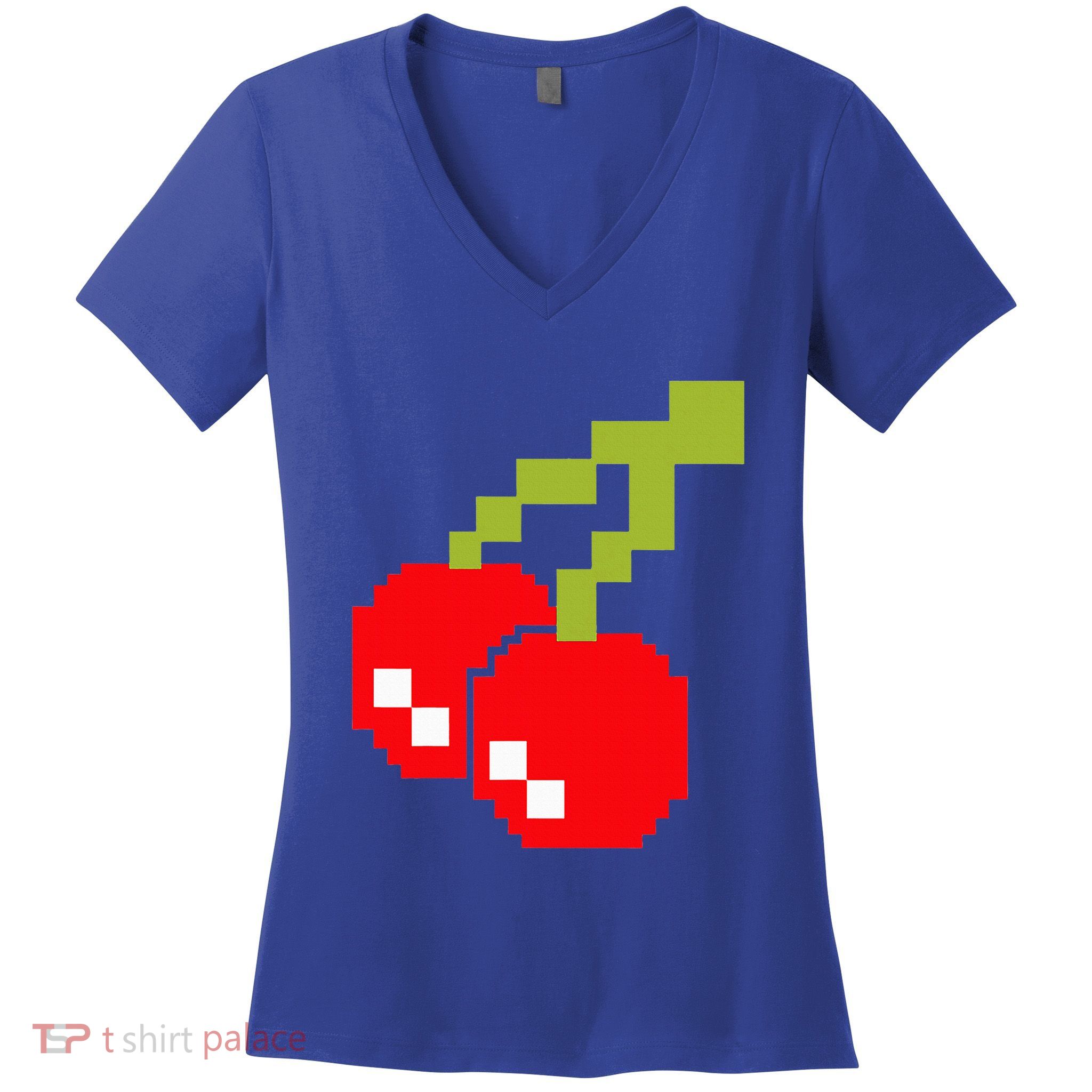 Pixel Cherries 80s Video Game Halloween Costume Women's V-Neck T-Shirt