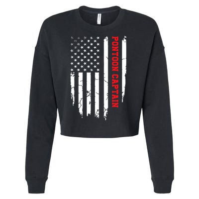 Pontoon Captain American Flag Pontooning Pontoon Boating Cropped Pullover Crew