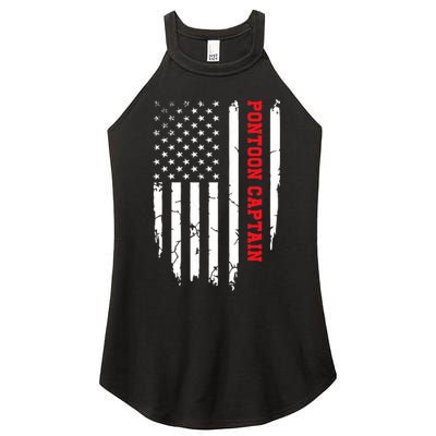 Pontoon Captain American Flag Pontooning Pontoon Boating Women's Perfect Tri Rocker Tank