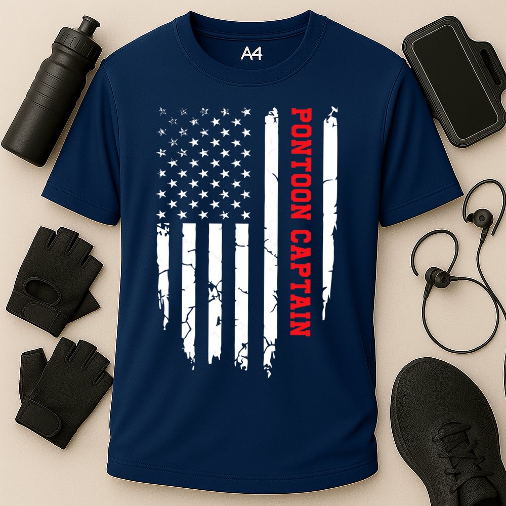 Pontoon Captain American Flag Pontooning Pontoon Boating Performance Shirt