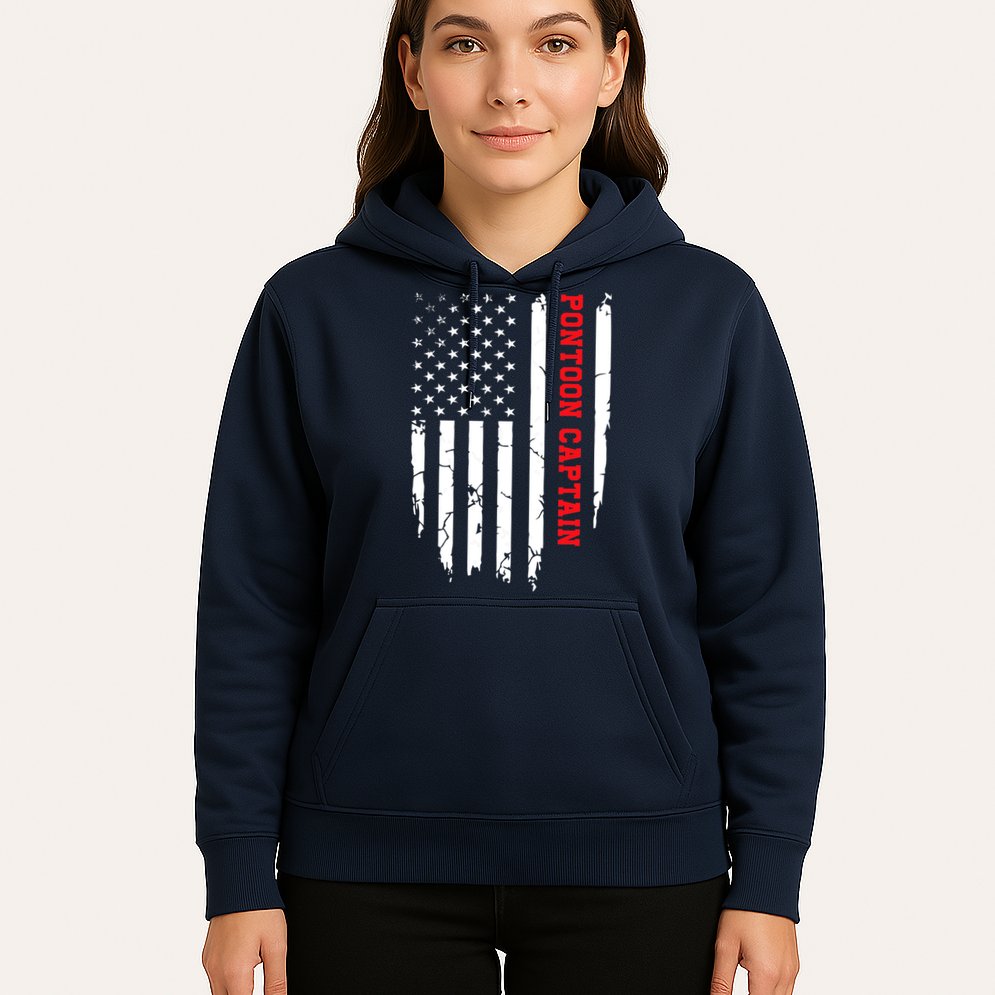 Pontoon Captain American Flag Pontooning Pontoon Boating Hoodie