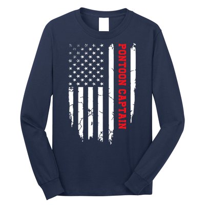 Pontoon Captain American Flag Pontooning Pontoon Boating Long Sleeve Shirt