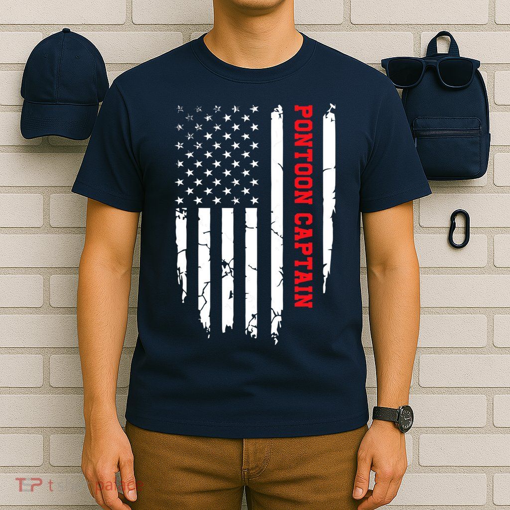 Pontoon Captain American Flag Pontooning Pontoon Boating T-Shirt