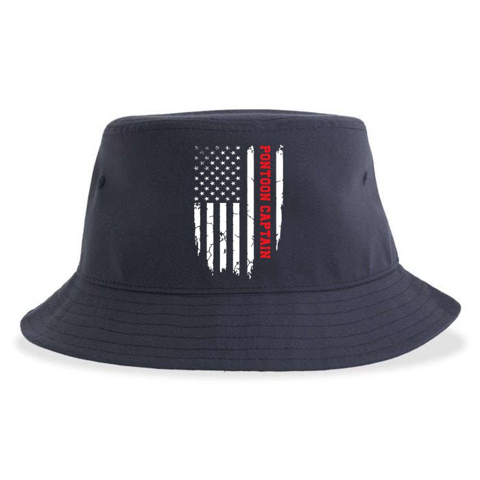 Pontoon Captain American Flag Pontooning Pontoon Boating Sustainable Bucket Hat
