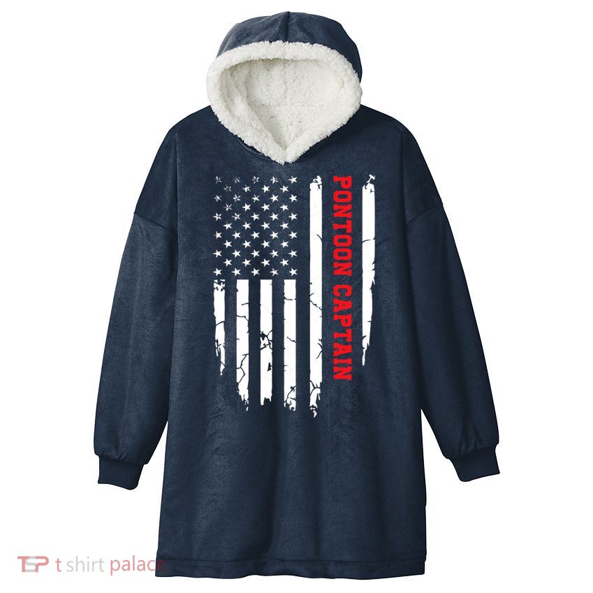 Pontoon Captain American Flag Pontooning Pontoon Boating Hooded Wearable Blanket