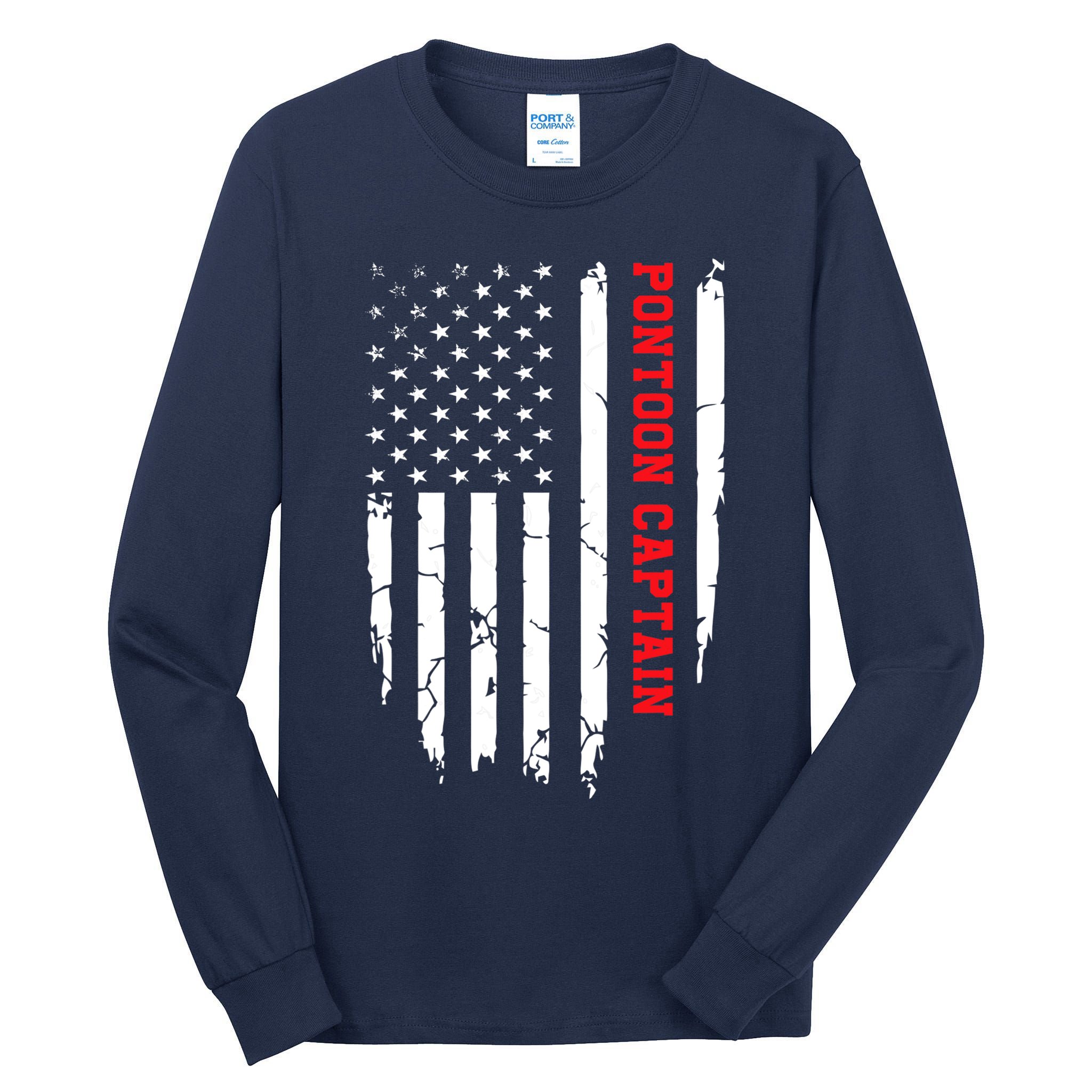 Pontoon Captain American Flag Pontooning Pontoon Boating Tall Long Sleeve T-Shirt