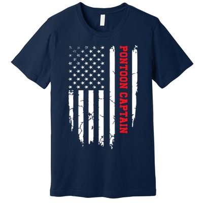 Pontoon Captain American Flag Pontooning Pontoon Boating Premium T-Shirt