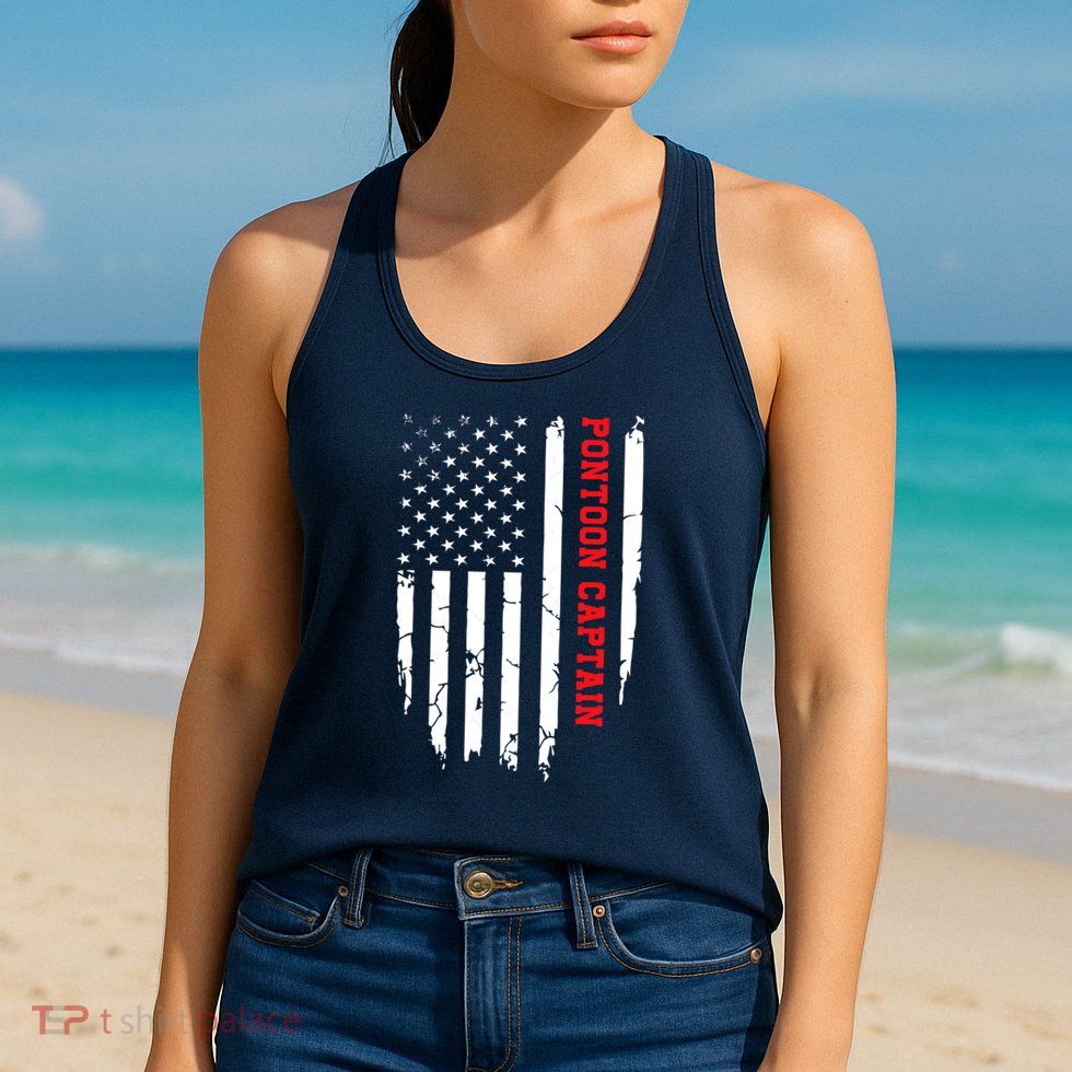 Pontoon Captain American Flag Pontooning Pontoon Boating Womens Tank Top