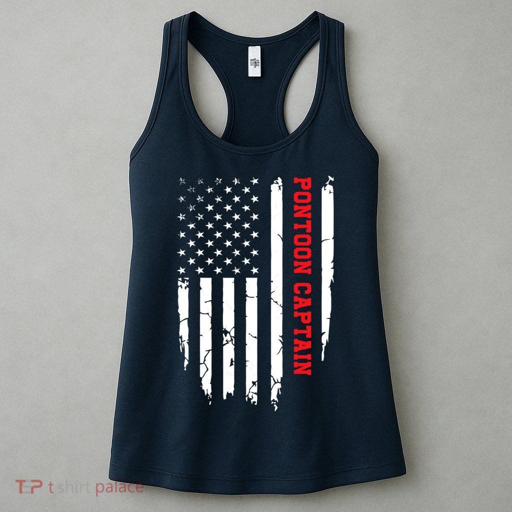 Pontoon Captain American Flag Pontooning Pontoon Boating Womens Tank Top