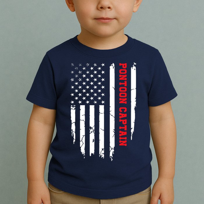 Pontoon Captain American Flag Pontooning Pontoon Boating Toddler T-Shirt