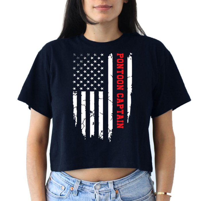 Pontoon Captain American Flag Pontooning Pontoon Boating Crop Top