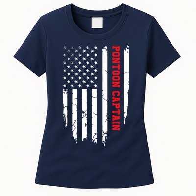 Pontoon Captain American Flag Pontooning Pontoon Boating Womens T-Shirt