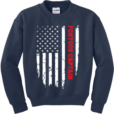 Pontoon Captain American Flag Pontooning Pontoon Boating Kids Sweatshirt