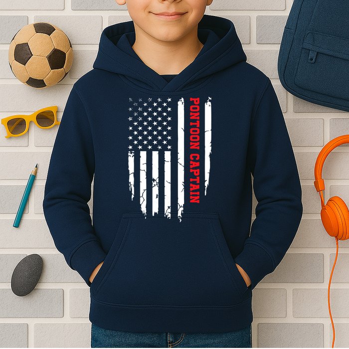 Pontoon Captain American Flag Pontooning Pontoon Boating Kids Hoodie