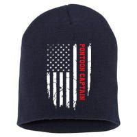 Pontoon Captain American Flag Pontooning Pontoon Boating Short Acrylic Beanie