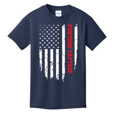 Pontoon Captain American Flag Pontooning Pontoon Boating Kids T-Shirt