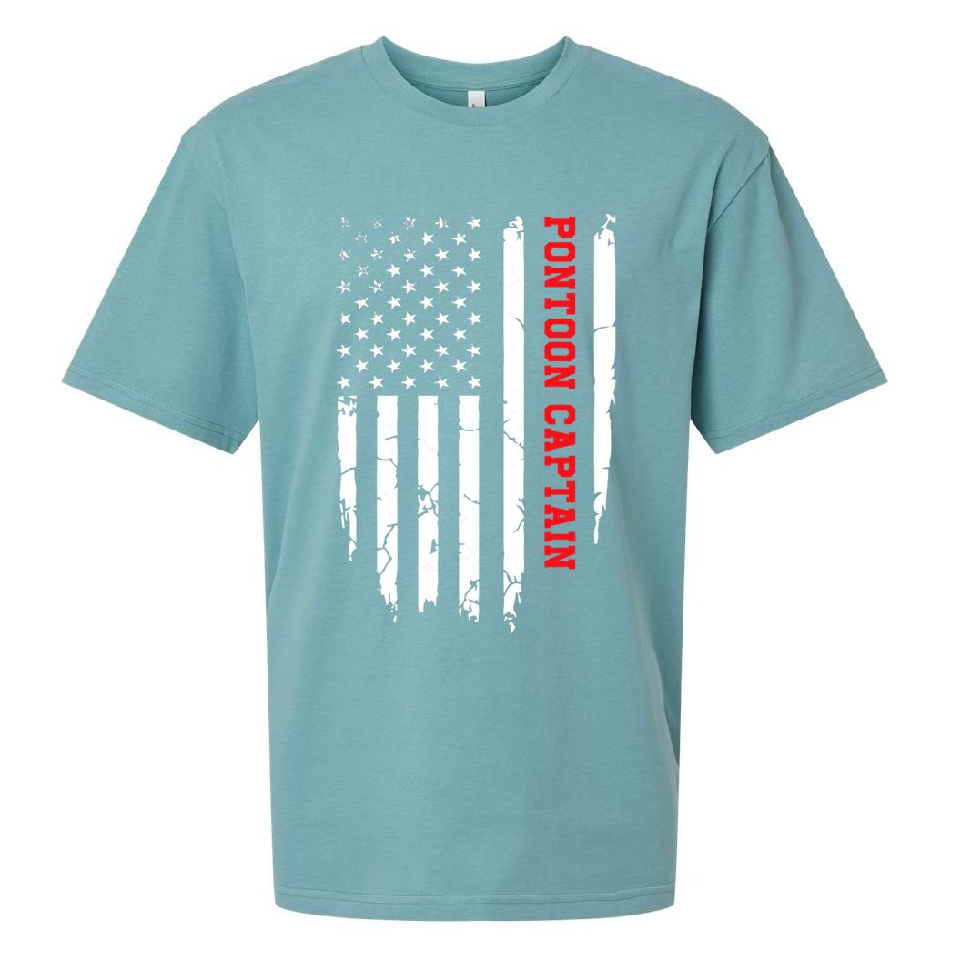 Pontoon Captain American Flag Pontooning Pontoon Boating Sueded Cloud Jersey T-Shirt