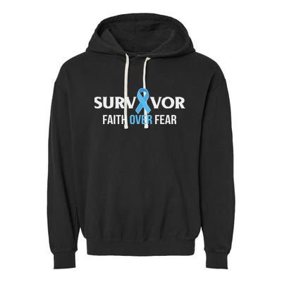 Prostate Cancer Awareness Survivor Gift Light Blue Ribbon Garment-Dyed Fleece Hoodie