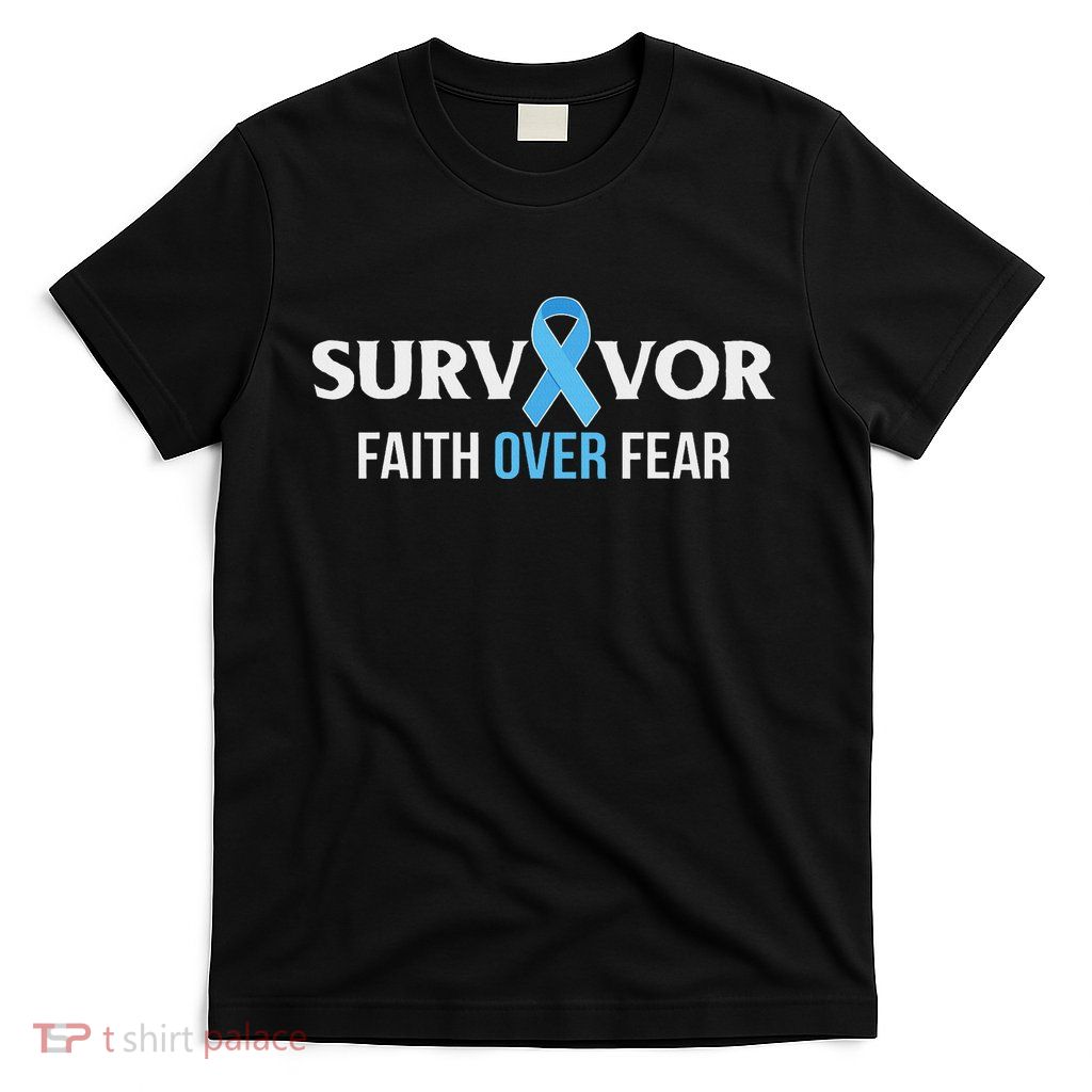 Prostate Cancer Awareness Survivor Gift Light Blue Ribbon T-Shirt