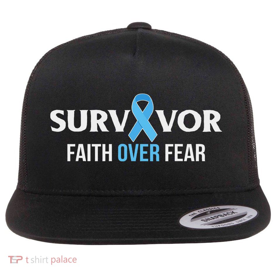 Prostate Cancer Awareness Survivor Gift Light Blue Ribbon Flat Bill Trucker Hat