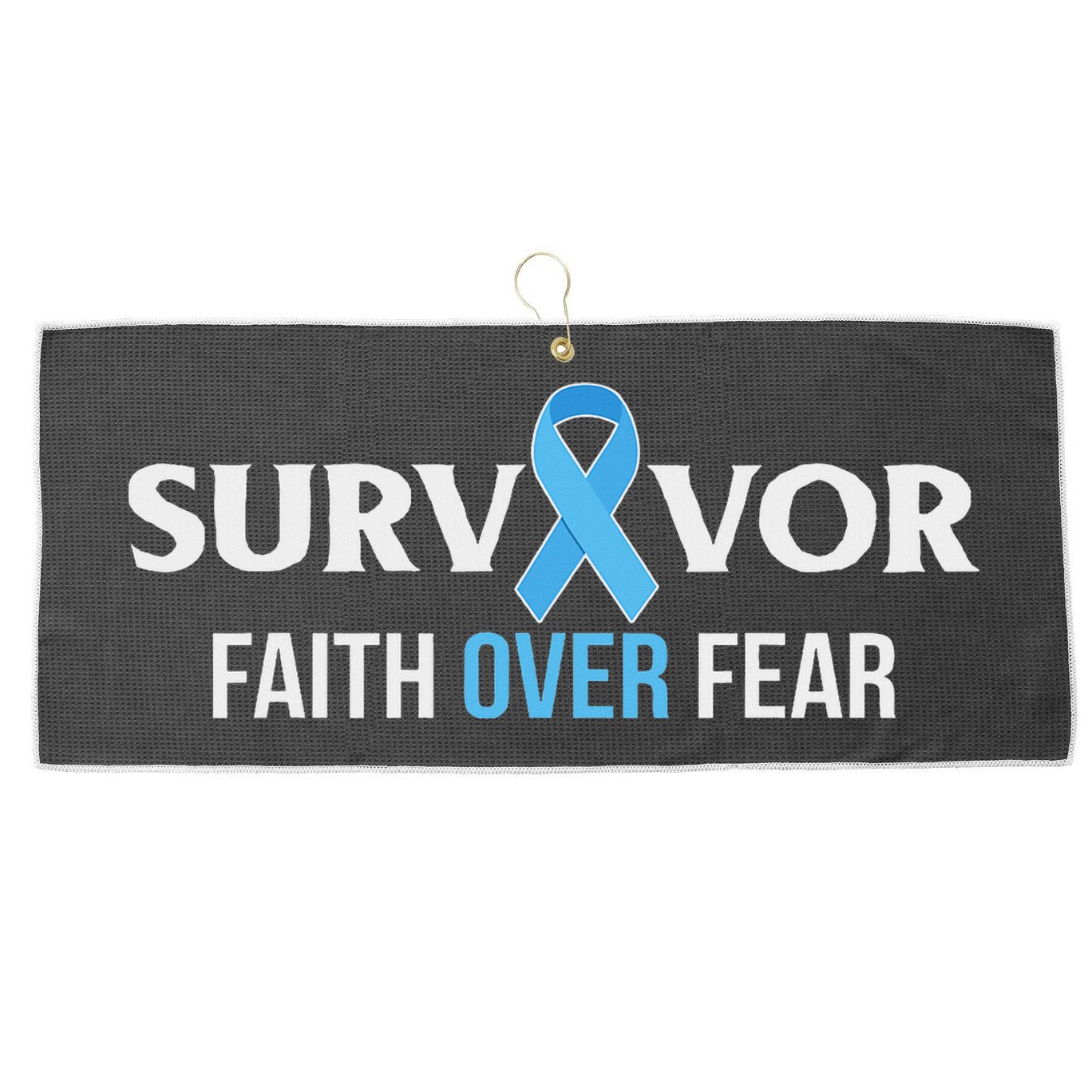 Prostate Cancer Awareness Survivor Gift Light Blue Ribbon Large Microfiber Waffle Golf Towel