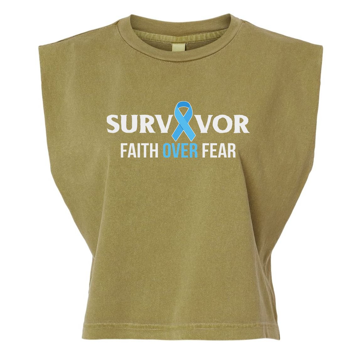 Prostate Cancer Awareness Survivor Gift Light Blue Ribbon Garment-Dyed Women's Muscle Tee