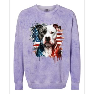 Patriotic Canine A Pitbull with American Flag Colorblast Crewneck Sweatshirt