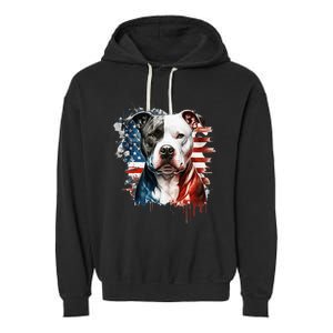 Patriotic Canine A Pitbull with American Flag Garment-Dyed Fleece Hoodie