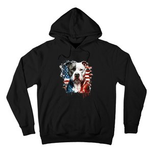 Patriotic Canine A Pitbull with American Flag Hoodie