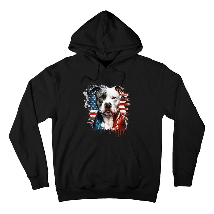 Patriotic Canine A Pitbull with American Flag Hoodie