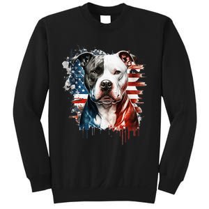 Patriotic Canine A Pitbull with American Flag Sweatshirt