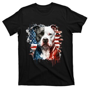 Patriotic Canine A Pitbull with American Flag T-Shirt