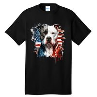 Patriotic Canine A Pitbull with American Flag Tall T-Shirt