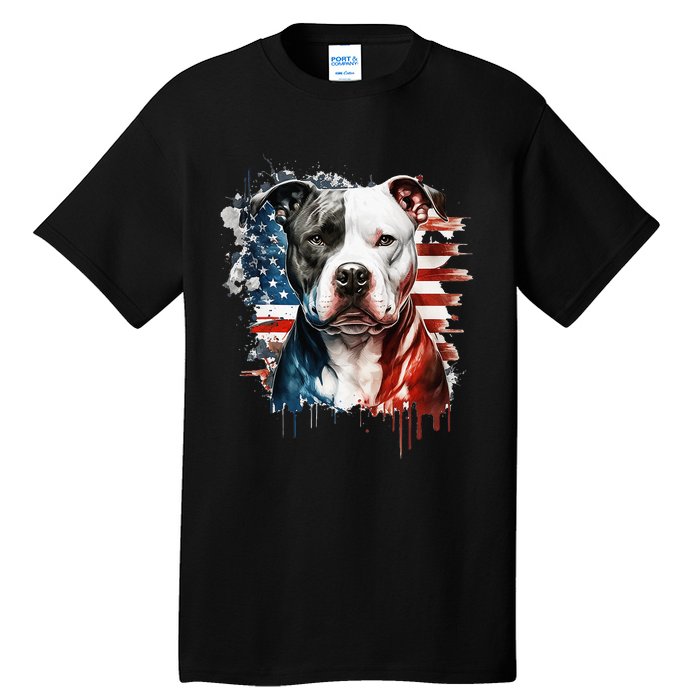 Patriotic Canine A Pitbull with American Flag Tall T-Shirt