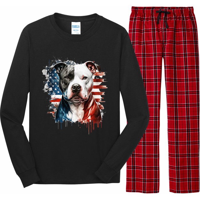 Patriotic Canine A Pitbull with American Flag Long Sleeve Pajama Set