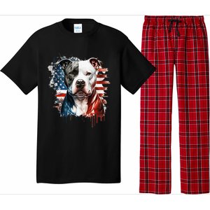 Patriotic Canine A Pitbull with American Flag Pajama Set