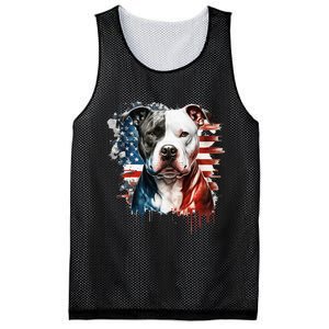 Patriotic Canine A Pitbull with American Flag Mesh Reversible Basketball Jersey Tank