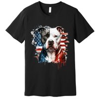 Patriotic Canine A Pitbull with American Flag Premium T-Shirt