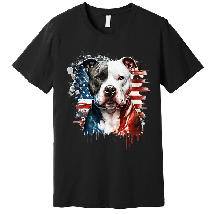 Patriotic Canine A Pitbull with American Flag Premium T-Shirt