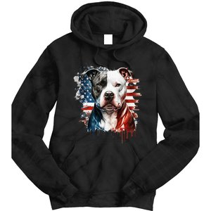 Patriotic Canine A Pitbull with American Flag Tie Dye Hoodie